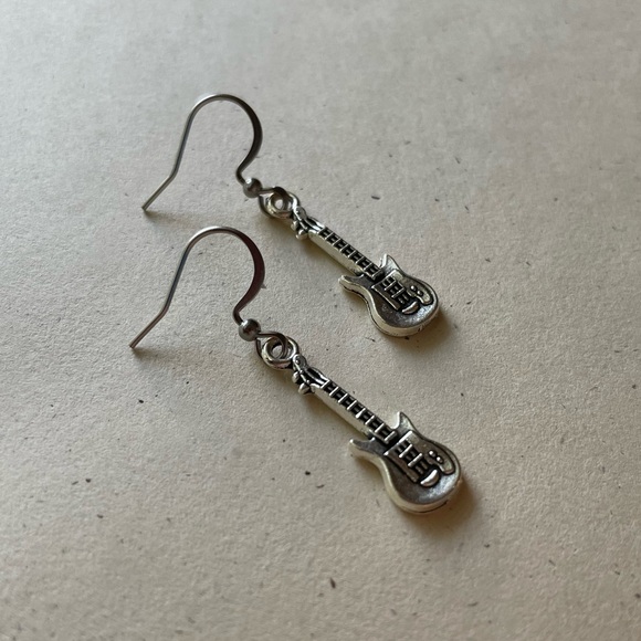 Silver-tone Guitar Charm Dangle Earrings - Picture 3 of 4